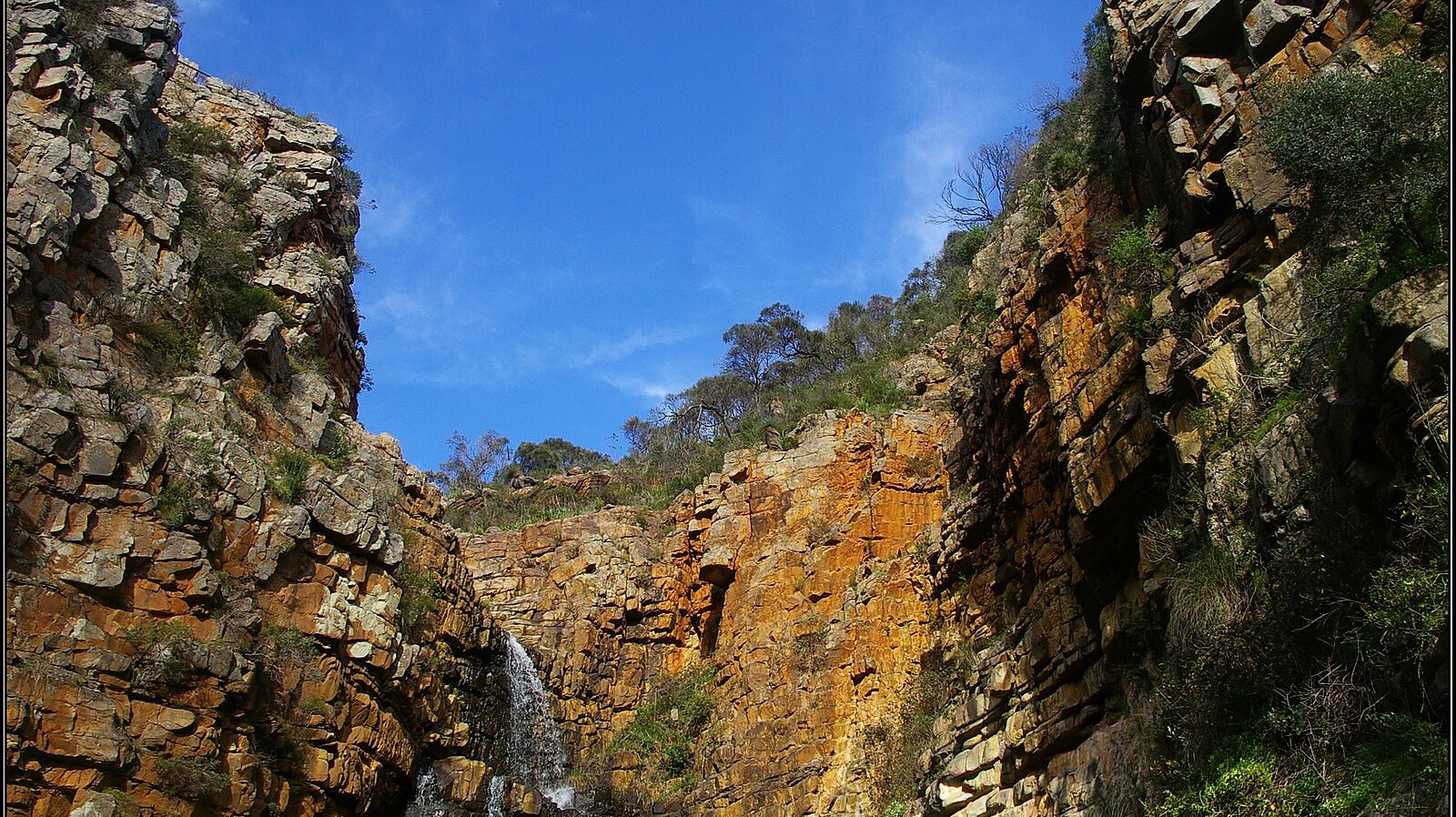Waterfall and quartzite cliffs at Morialta Conservation Park, Adelaide Hills