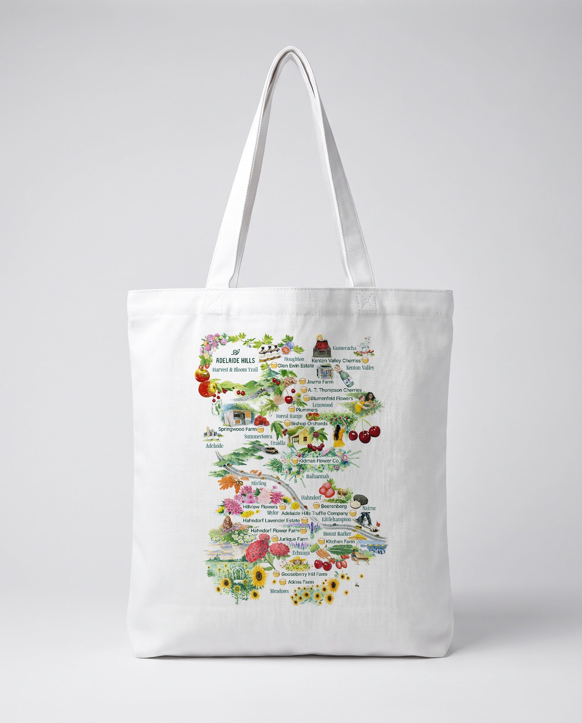 Adelaide Hills Harvest & Bloom Trail white canvas tote bag