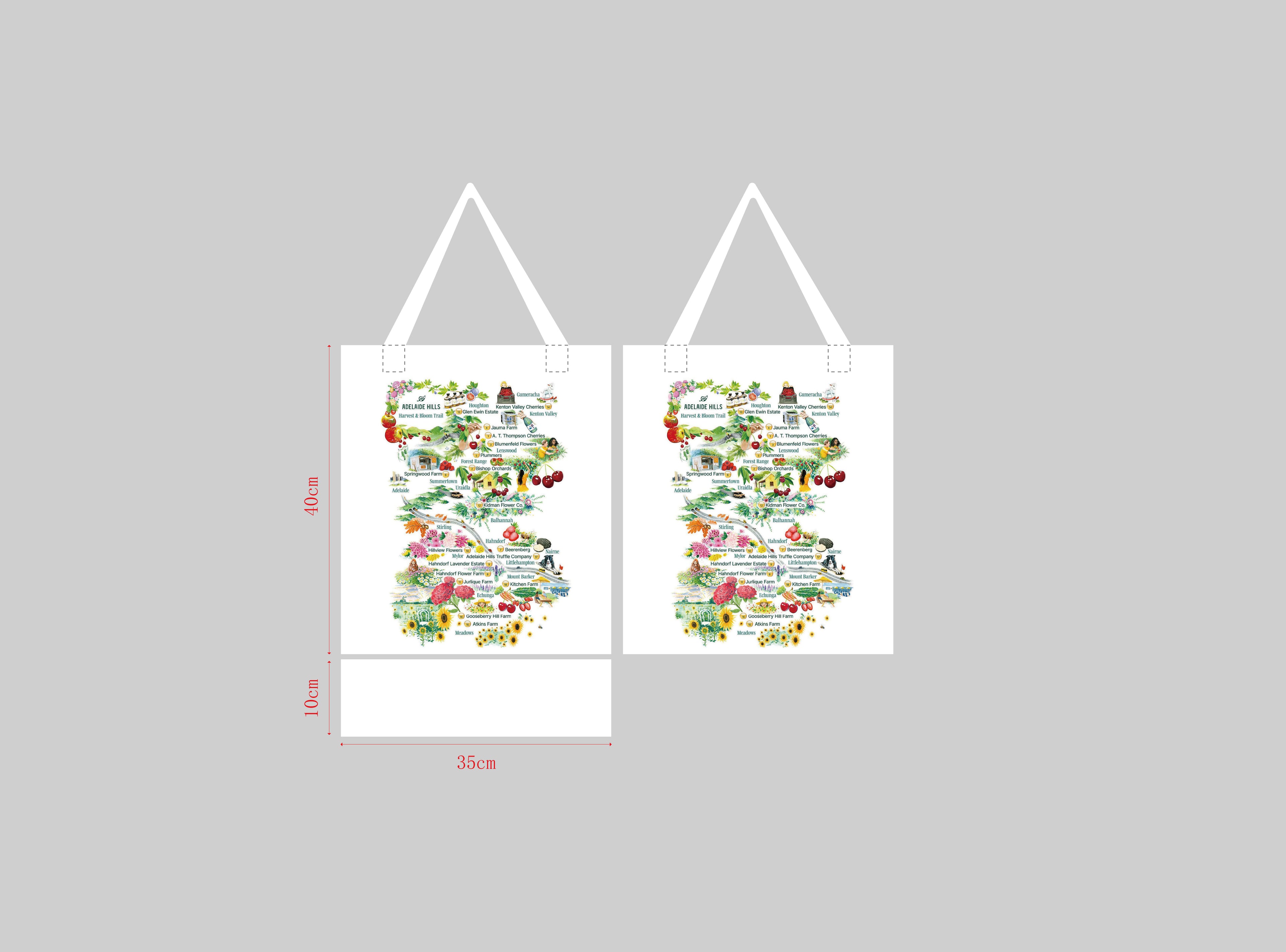 Harvest & Bloom tote dimensions: 35cm wide x 40cm high, 10cm base