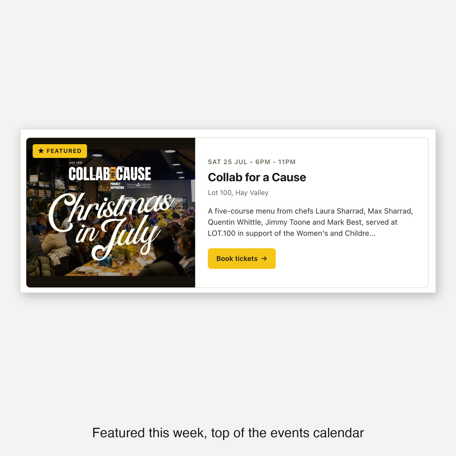 Featured this week at the top of the events calendar